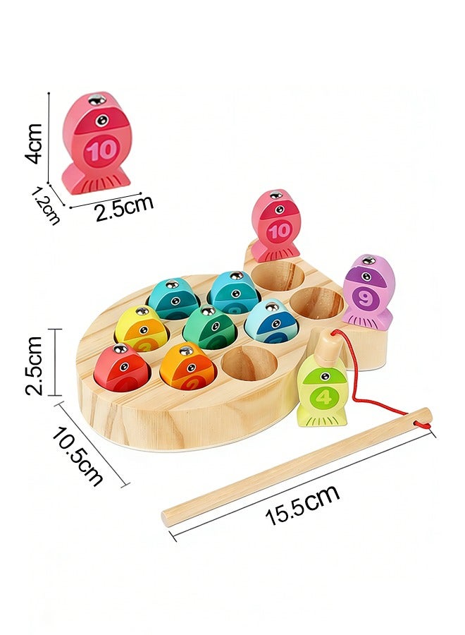 لعبة صيد السمك، لعبة صيد خشبية مغناطيسية، لعبة صيد سمك تعليمية ممتعة، لعبة صيد خشبية مغناطيسية من مونتيسوري للأطفال الصغار، لعبة صيد أسماك بحرية للأطفال، تعلم الصيد، فرز الألوان، ألغاز مونتيسوري التعليمية لمرحلة ما قبل المدرسة، مهارات حركية دقيقة للأولاد والبنات من سن 3 إلى 5 سنوات - Image 2